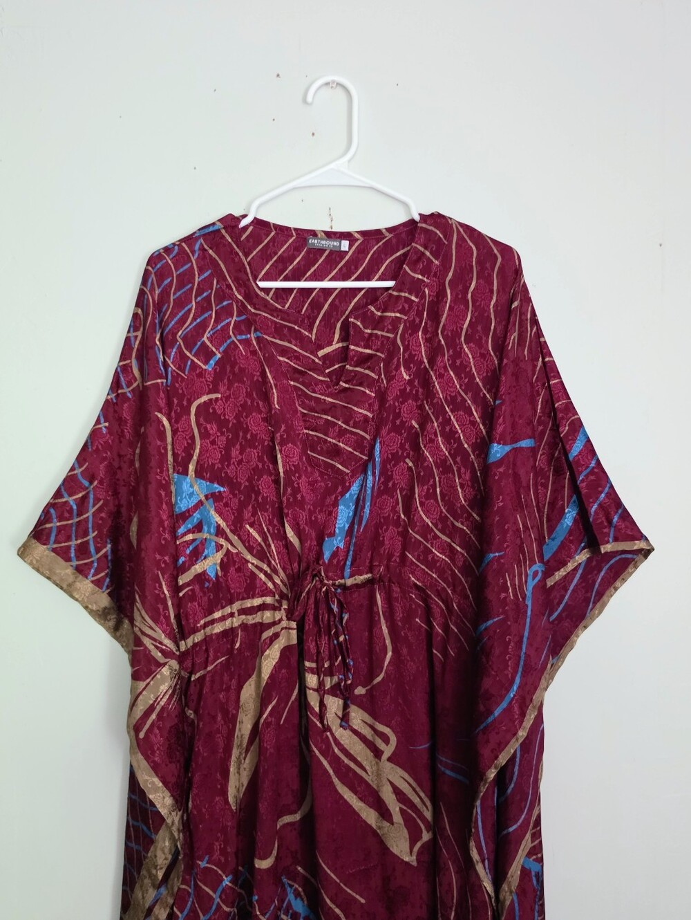 EARTHBOUND Silk Boho Maroon Patterned Kaftan - Picture 3 of 9